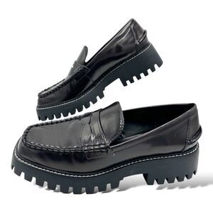 Mango Track Sole Leather Slip-On Loafer with Track Sole‎ Deep Burgundy Sz 7.5